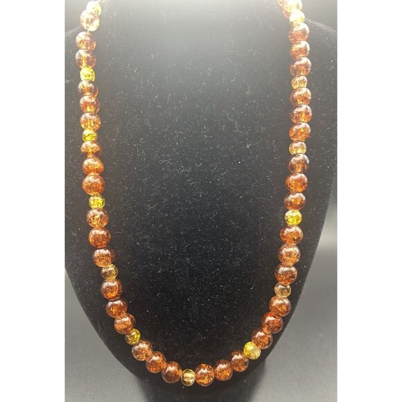 Vintage 1950's Necklace Foil Lucite Amber 7 mm Multicolor Bead 18" Barrel Clasp - Picture 2 of 7